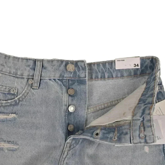NWT Zara Light Wash Jean Shorts High Rise Distressed Button Fly Size 2 - Picture 4 of 11